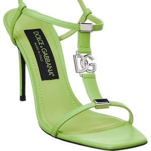 DOLCE & GABBANA Lime Green DG Logo Leather Sandal